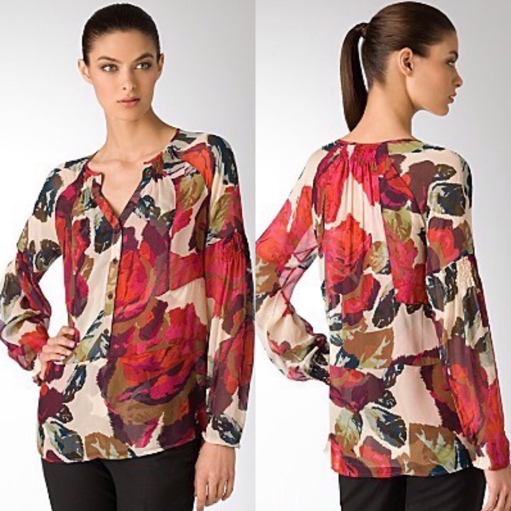 DVF Neala Maasai Floral Motif Silk Blouse 0